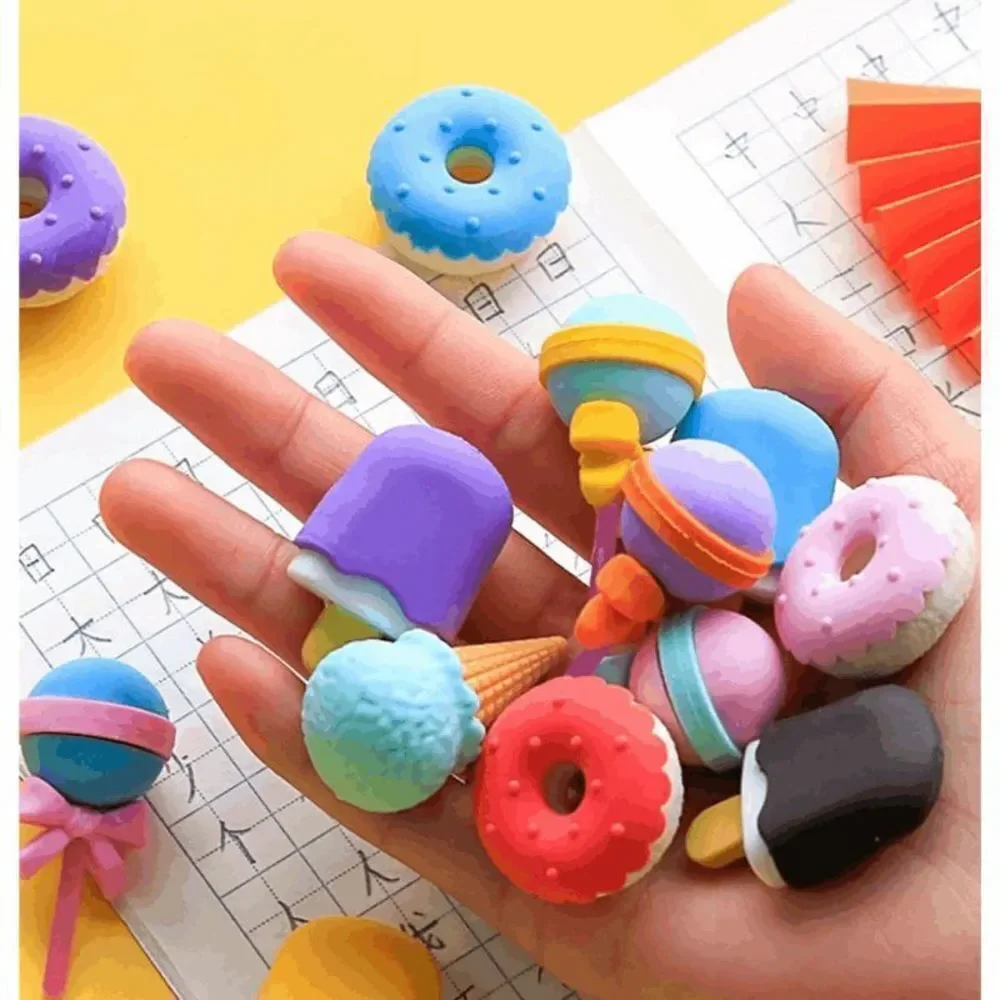 8 8pcs Creative Ice Cream & Cake Shaped Erasers Toy Set